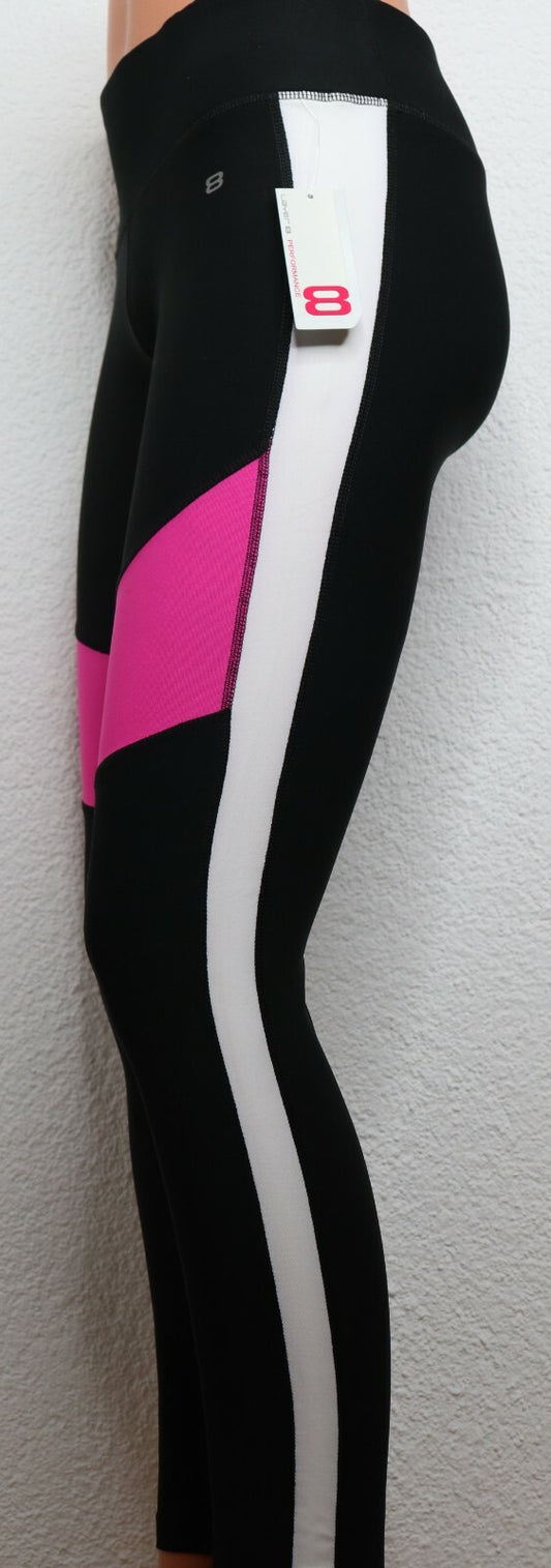 Damen Sport Fitness Leggings LAYER 8 Gr.S M L Hose Jogging Schwarz/Streifen lang