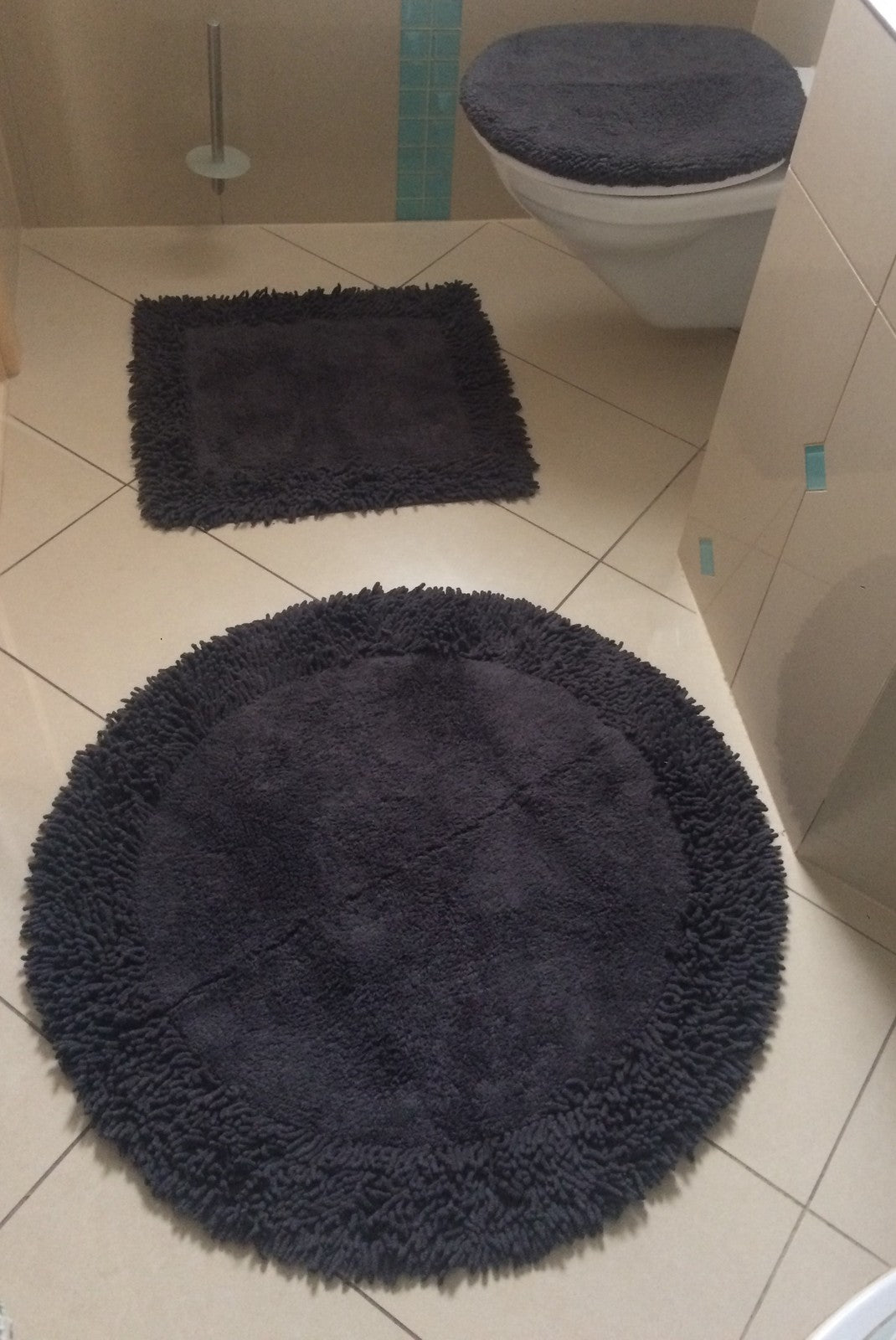 Badteppich Badgarnitur Teppich Badematte Toilettenbezug Duschvorleger grau neu