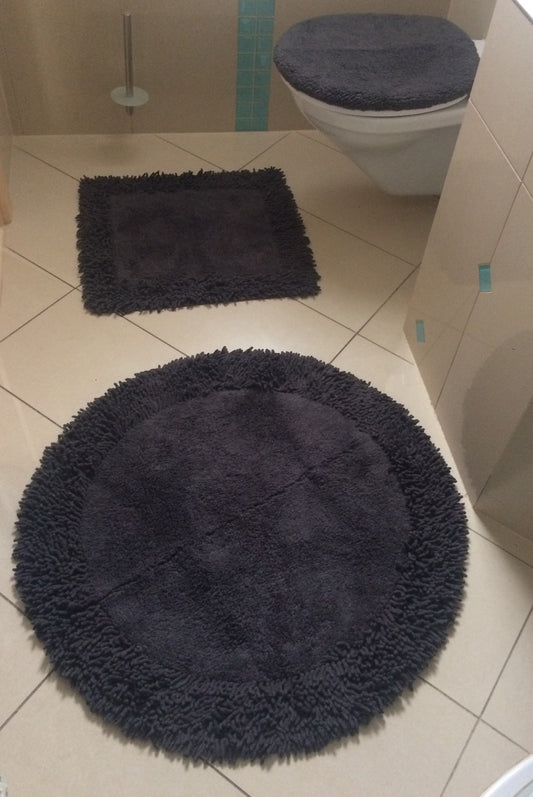 Badteppich Badgarnitur Teppich Badematte Toilettenbezug Duschvorleger grau neu