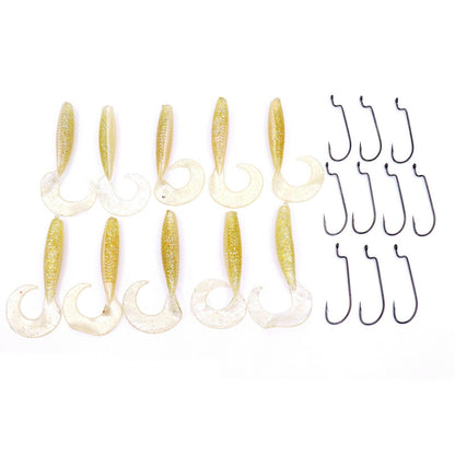 20tlg Angelset 10 Traper Twister+10 Jig haken Angeln Köder Gummifisch Schwarz