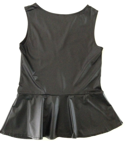 Top Damen Schößchentop schwarz Lederimitat Corsagen-Look NEU