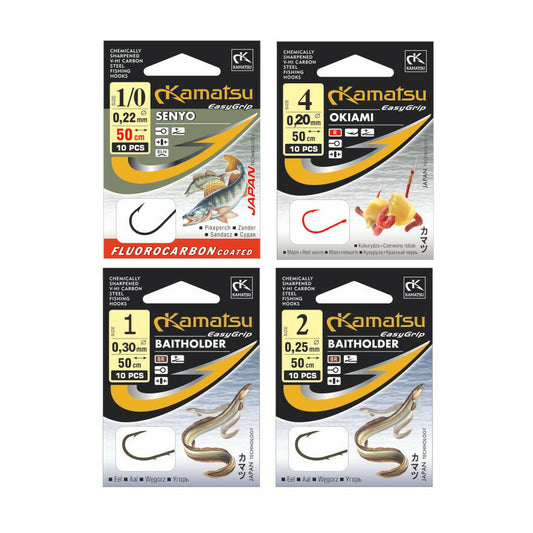 Kamatsu Raubfisch Vorfachhaken Set – 40 Stück in 4 Sorten (gebunden) N1