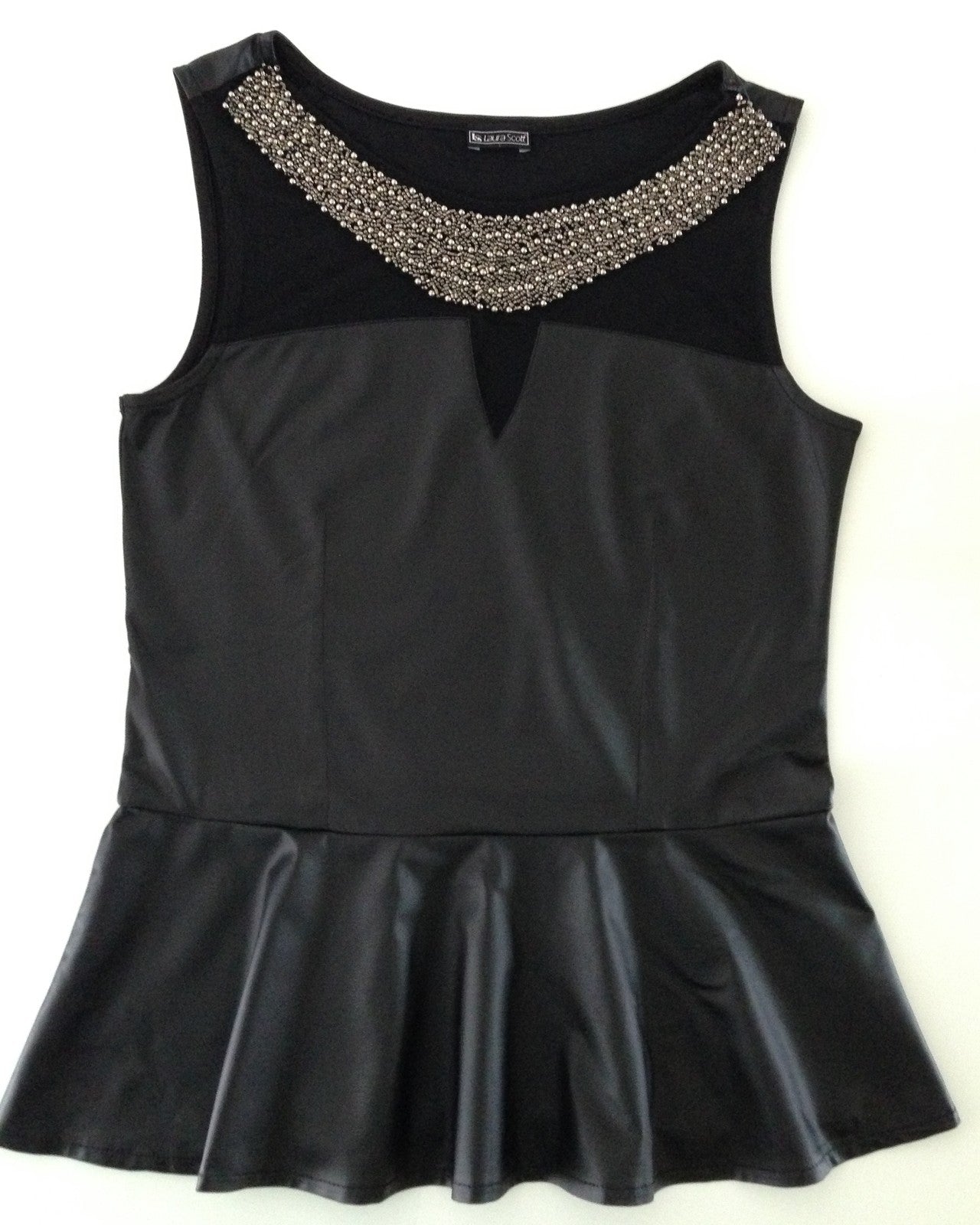 Top Damen Schößchentop schwarz Lederimitat Corsagen-Look NEU