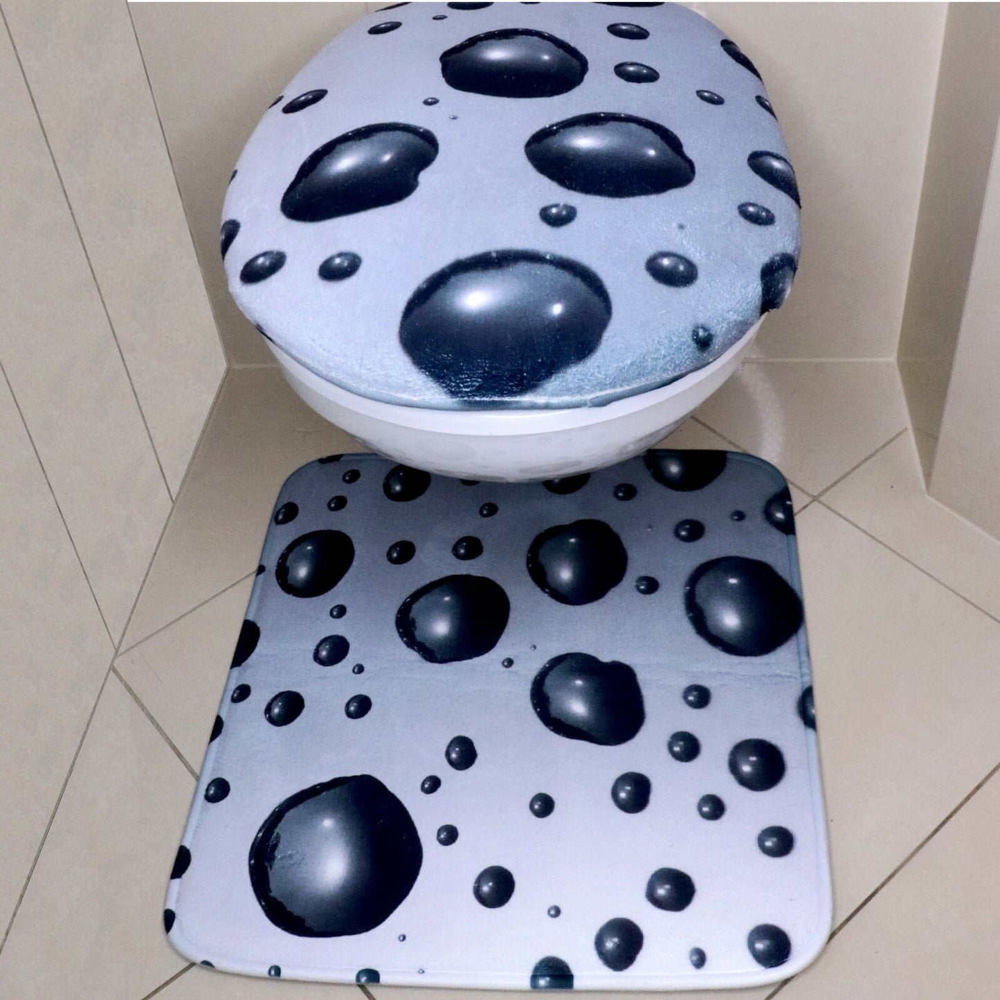 2-teiliges Set Badteppich Badgarnitur Teppich Badematte Toilettenbezug grau NEU