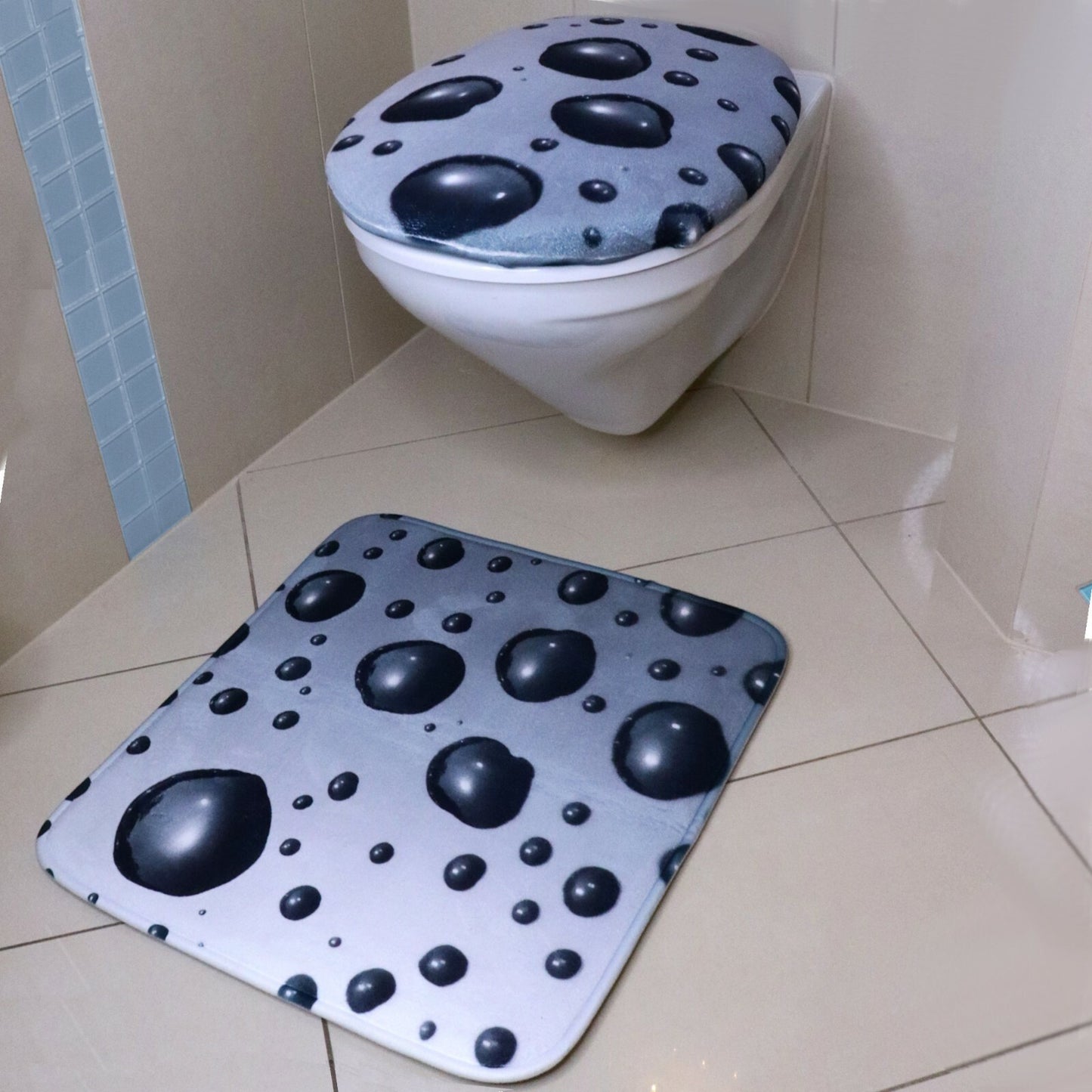 2-teiliges Set Badteppich Badgarnitur Teppich Badematte Toilettenbezug grau NEU