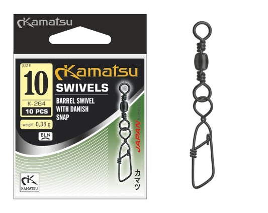10 Stück | Kamatsu K-264 Karabiner mit Wirbel – Black Nickel, Japan Technology