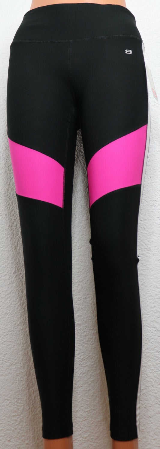 Damen Sport Fitness Leggings LAYER 8 Gr.S M L Hose Jogging Schwarz/Streifen lang