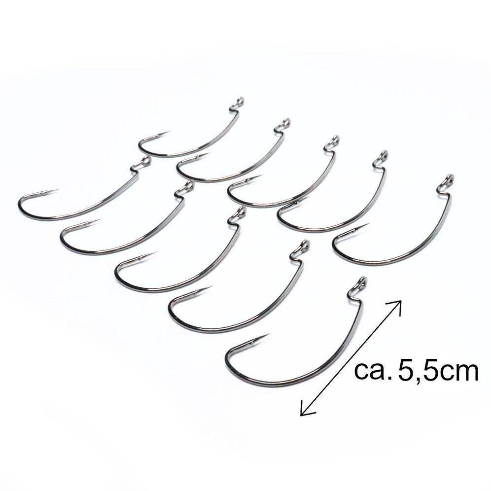 10 Stück Offsethaken Gummifisch Wide Gap Haken Raubfischhaken Jig hook mit Öse
