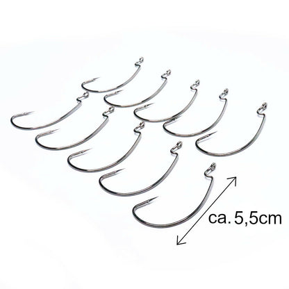 10 Stück Offsethaken Gummifisch Wide Gap Haken Raubfischhaken Jig hook mit Öse