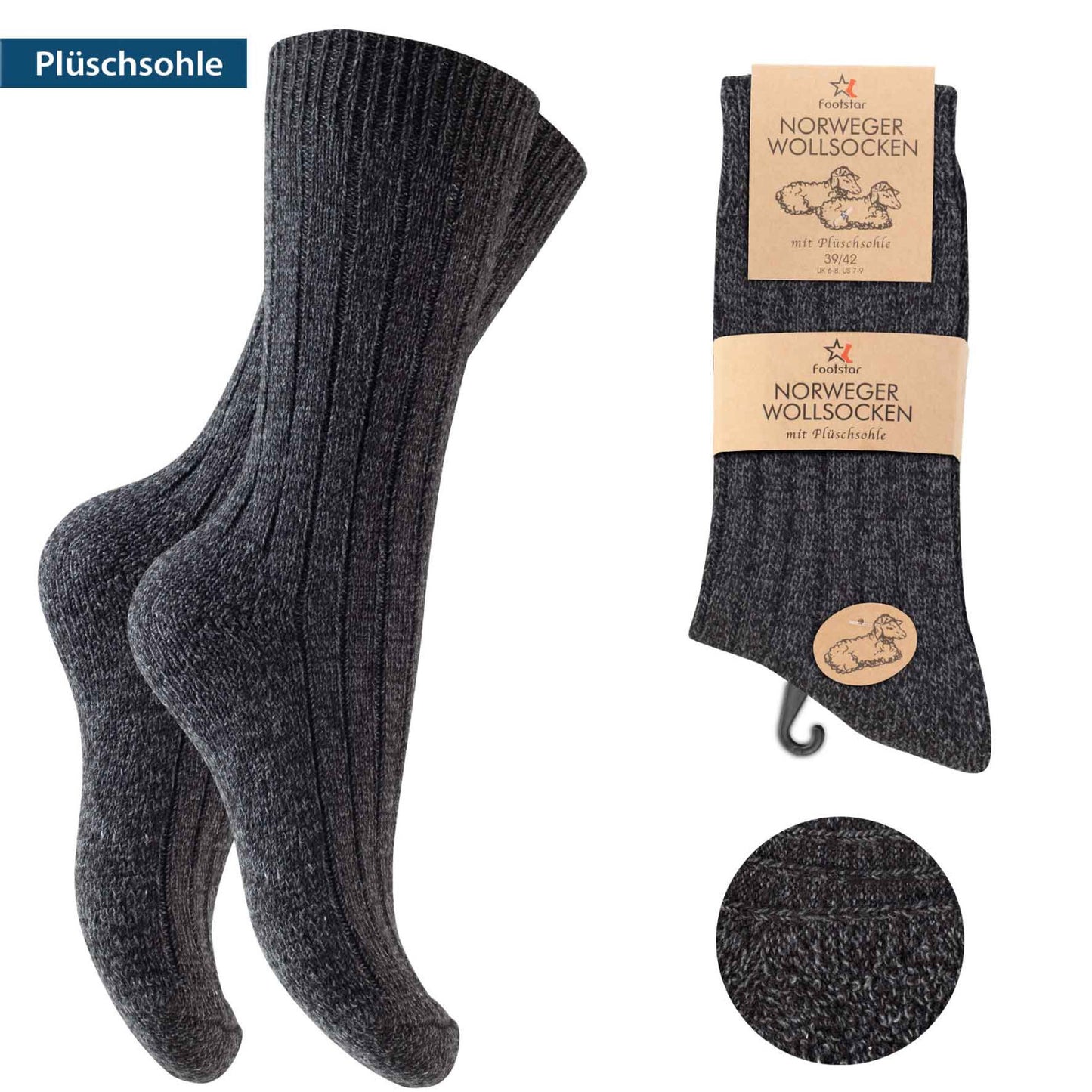 3-6 Paar Norweger Socken Wolle  Größen 39-46  Wintersocken Wollsocken Natur