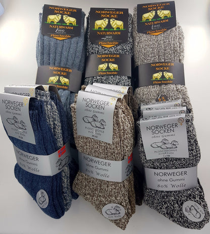 3-6 Paar Norweger Socken Wolle  Größen 39-46  Wintersocken Wollsocken Natur