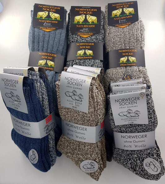 3-6 Paar Norweger Socken Wolle  Größen 39-46  Wintersocken Wollsocken Natur