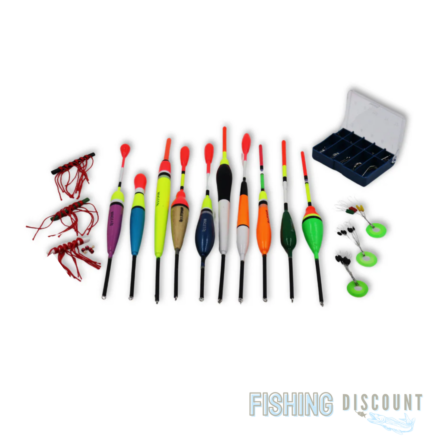 Posenset Angelset mit 10 Posen und verschiedenen Schnurstoppern, sowie Angelhaken