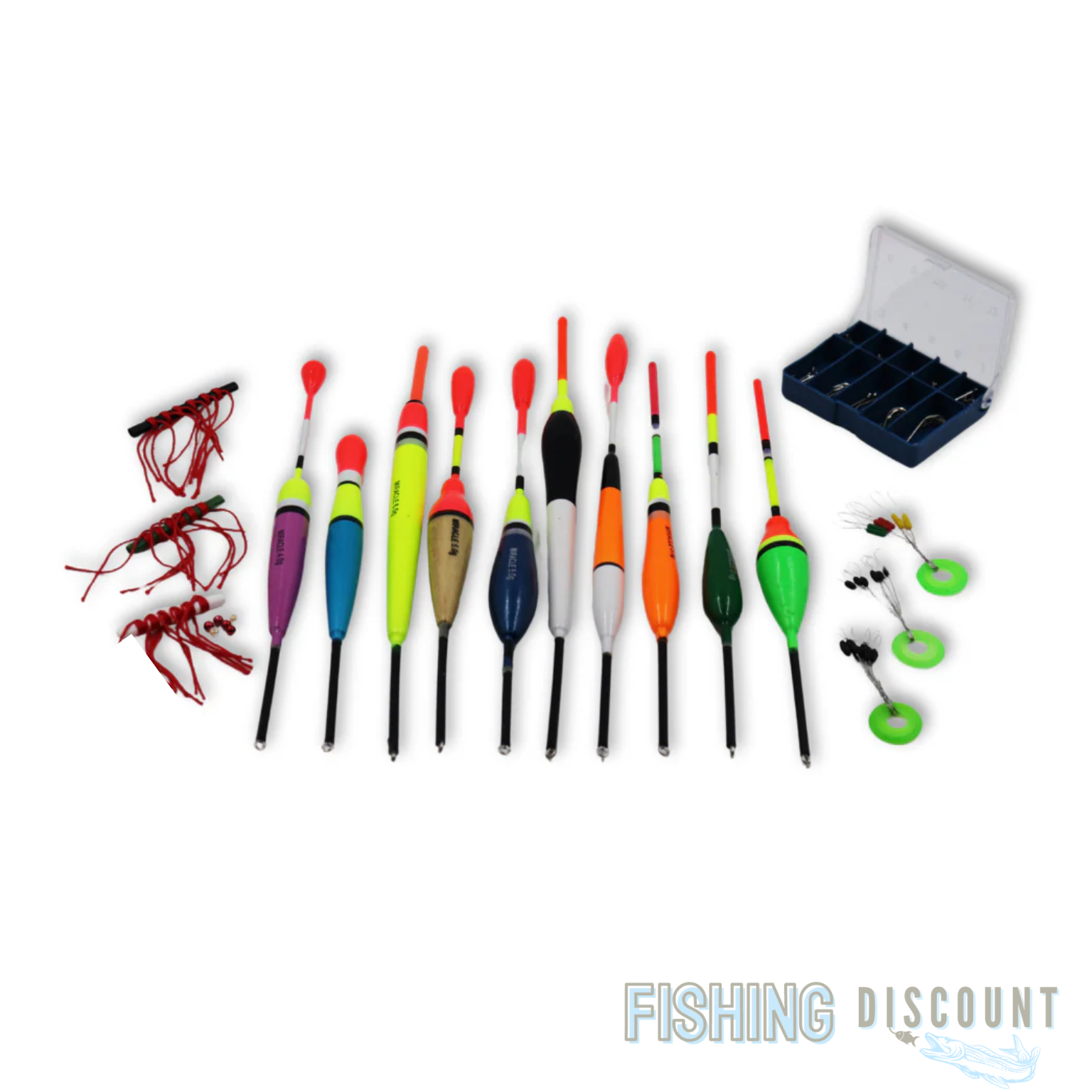 Posenset Angelset mit 10 Posen und verschiedenen Schnurstoppern, sowie Angelhaken
